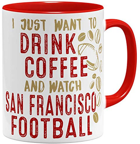 OM3® - San-Francisco-Coffee - Tasse | Keramik Becher | American Football Mug | 11oz 325ml | Beidseitig Bedruckt | Rot