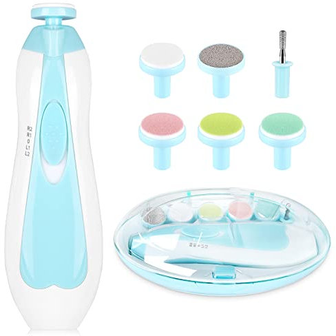 Baby Electric Nail File, 8 in 1 Safe Baby Nail Trimmer, Baby Nail Clippers with 6 Grinding Heads and Light, Baby Nail Care Kit for All Ages (Blue1)