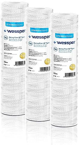 3x Wessper 10 Cartuccia Filtro Filo Avvolto Polipropilene per sedimenti per osmosi inversa, palo alimentato ad acqua e filtrazione di particelle