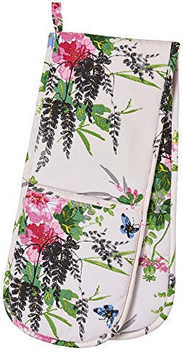 Ulster Weavers - Watercolour Floral & Butterfly Double Oven Gloves (88 x 18cm) - 100% Cotton - Butterfly Oven Gloves Heat Resistant - Washable Water Art Oven Gloves with Flowers - Kitchen Accessories