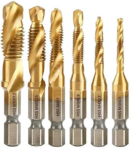 ZFYQ Bohrer Gewindebohrer 1/4'' HSS Schraube Sechskantschaft Senker Werkzeuge Bohrer Set für Holz Kunststoff Dünnes Aluminium, 6 tlg