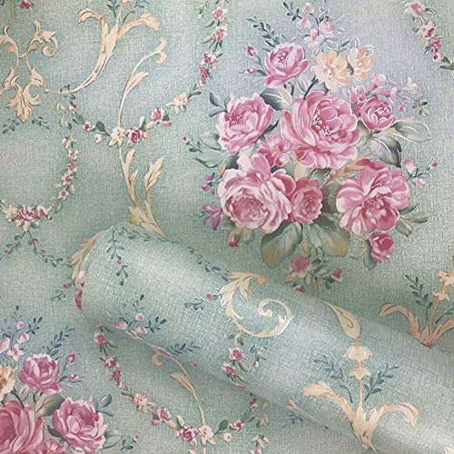 Self-Adhesive Light Green Vintage Floral Decorative Paper Shelf Liner Peel Stick Dresser Drawer Sticker Home Decor 45cm x 250cm