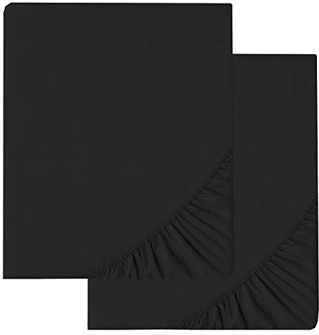 aqua-textil Luxury Bettwäsche zum Kombinieren Doppelpack 90 x 190 cm Spannbettlaken schwarz Baumwolle Mako Satin Bettlaken