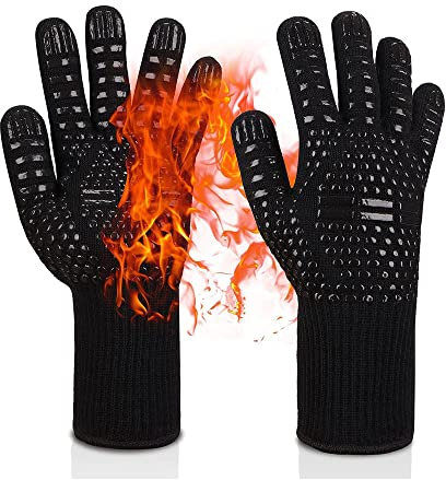 Feliciay BBQ Gloves 1472℉ Extreme Heat Resistant Oven Gloves Kitchen Cooking Grill Gloves Silicone Non-Slip Barbecue Cooking Baking Welding Cutting Waterproof Fireproof Oil Resistant