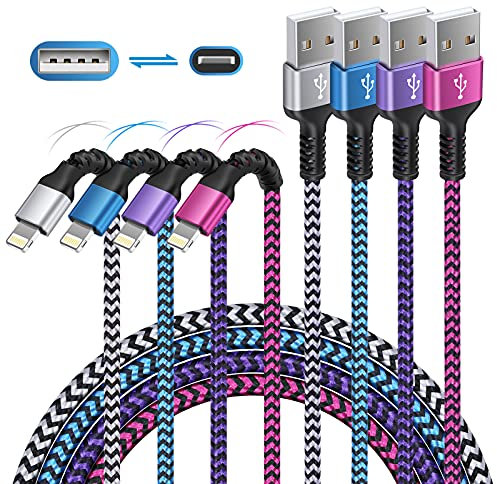 iPhone Charger 4Pack/3-6ft, Long Braided Lightning Cables, Fast Charging Power Charger Cords for iPhone 14 13 12 Pro Max/11Pro Max/SE/X/XS/XR/8/7 Plus, iPad Mini, Air, Cargador Wire Lightening Colored