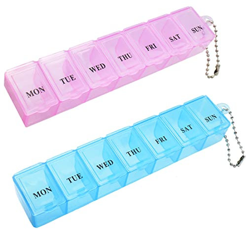 2 Pcs Pill Box Organiser 7 Day One Time a Day Pill Dispenser Storage Case for Medication Supplements Vitamins and Cod Liver Oil