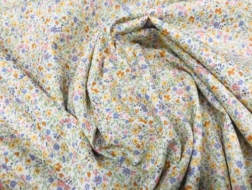 LIBERTY Tissu à fleurs, tissus pour enfants, patchwork, travaux et travaux manuels, mauve, moutarde et jaune, 1 mètre x 150 cm