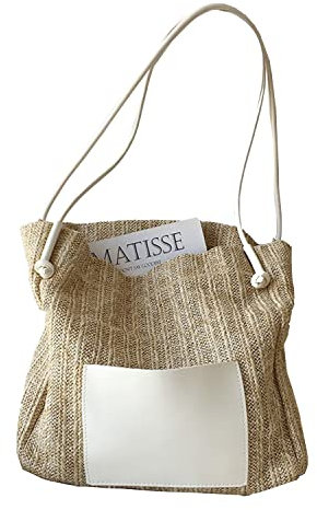 Sacs en Paille pour Femmes - Petit Sac intégré, fourre-Tout en rotin Sac à bandoulière tissé de Plage d'été Vintage Sac à provisions en rotin Grande capacité (Blanc)