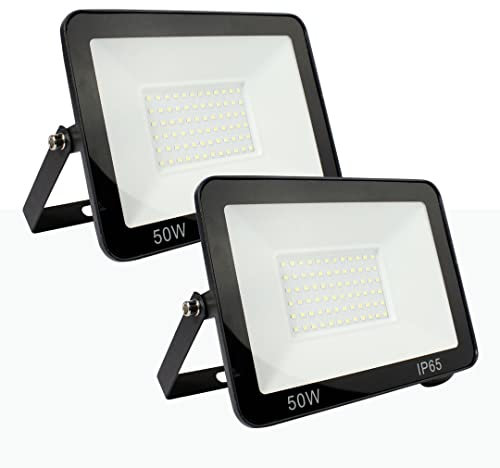 Barcellona B1883-2-BC, LED Pack 2 x faretti LED esterni 50 W IP66 impermeabile LED Floodlight con riflettori, proiettore a LED, illuminazione esterna per vialetti, terrazza giardino, 2 x 3000 K, nero