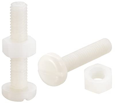 sourcing map 20 Pares Nylon Tornillo Tuerca Surtido, M6x30mm Ranurados Plana Cabeza Tornillos y M6 Hexagonal Tuercas para Maquinaria, Electrónica, Blanco