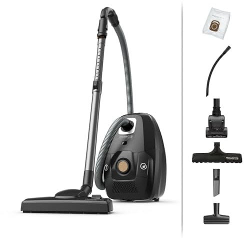 Rowenta Aspirateur avec sac, Moteur basse consommation, Haute filtration, Ultrasilencieux, Eco responsable, Nombreux accessoires, Fabriqué en France, Green Force Effitech, Noir/liège RO6189EA