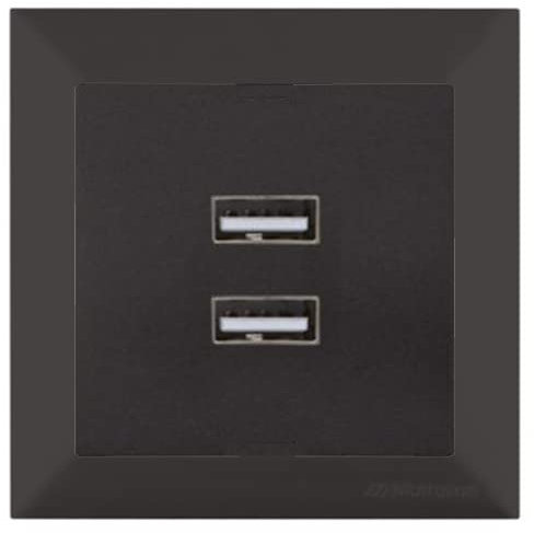 Mutlusan CANDELA Set: 2 fach USB Ladesteckdose/Steckdose/Aufladedose/Netzteil mit Rahmen - Unterputz, Einbau, Wandeinbau - schwarz matt/Dunkel