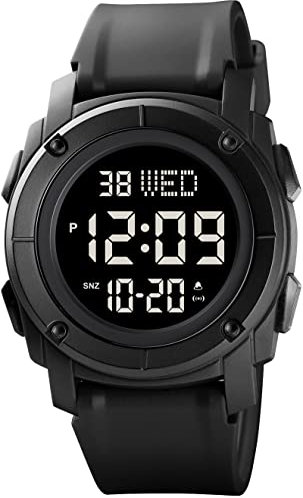 findtime Digital Uhren Herren Damen, 5 ATM Wasserdicht Sport Schwarz Armbanduhr Outdoor Duale Zeitzone Stoppuhr Countdown Wecker Digitaluhr für Jungen Unisex