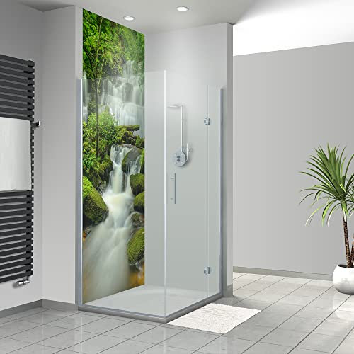 WANDFREUDE individuelle Duschrückwand Aluverbundplatte auf Maß (1 Stück - Grüner Wasserfall - Premium Brillant Lack) – Dusche Wandverkleidung Duschwandverkleidung Duschrückwände