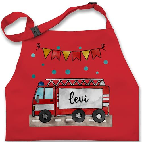 Kinderschürze Schürze Kinder Jungen Mädchen - Feuerwehrauto Motiv I Leiterwagen Geschenk Feuerwehr I Löschzug - 7-14 Jahre - Rot - kinderkochschürze jugendfeuerwehr name kochschürze junge