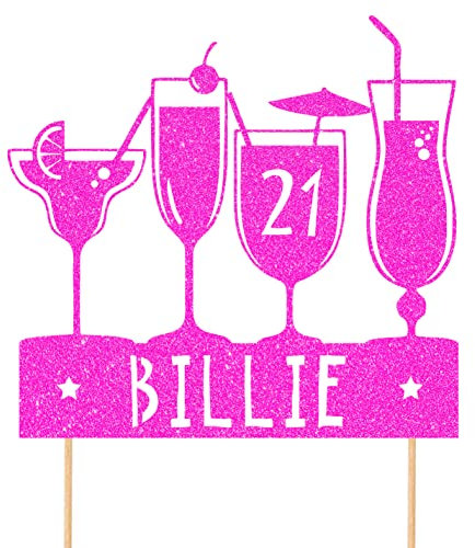 Personalised Cocktail Glitter Cake Topper - Pink Any Custom Name & Age Gin Vodka Glitter Cake Decoration and Sprinkles - Happy Birthday Decorations - Personalised Toppers for Cakes by Cakeshop