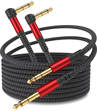 ALLEASA 1/4 Inch Cable TRS Guitar Cable 6M 2-Pack, Instrument Cable Guitar AMP Cord Straight to Right Angle 6.35mm Male to Male Stereo Audio Cable for Electric Guitar, Bass, Amplifier, etc.