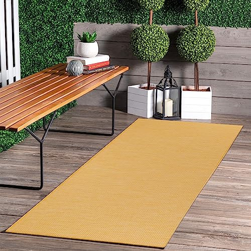 Jimri In- & Outdoor Teppich - Wetterfester Teppich für Balkon, Terrasse, Garten, Wohnzimmer, Küche - Strapazierfähiger Bodenteppich, Widersteht UV-Strahlen & Wasser - Größe 80 x 250 cm, Gelb