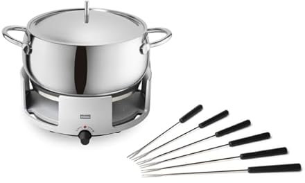Stöckli Fleischfondue Set Avalon + 6 Gabeln - Elektrisch, 3L, Edelstahl, Induktionsfähig, 1500W, 22cm, 3l, 6 Kunststoffgabeln, Dishwasher Safe