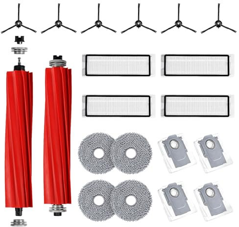 Lot de 20 accessoires pour station d'aspiration Roborock Q Revo, pièces de rechange, contient 2 brosses principales, 4 lingettes, 4 filtres HEPA, 6 brosses latérales, 4 sacs à poussière (Q Revo noir)