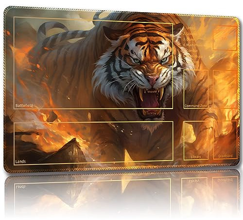 Malqiqi Playmat for MTG, with Free Storage Bags,Game Mat 24 x 14 inches, TCG and Board Game Mat for Cards,Mousepad Desk Mats (Tiger 4-Auxiliary Combat)