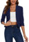 MINTLIMIT Women Crop Blazer 3/4 Ruched Sleeve Jacket Blazers Elegant Suit Jacket Collarless (Navy,L)