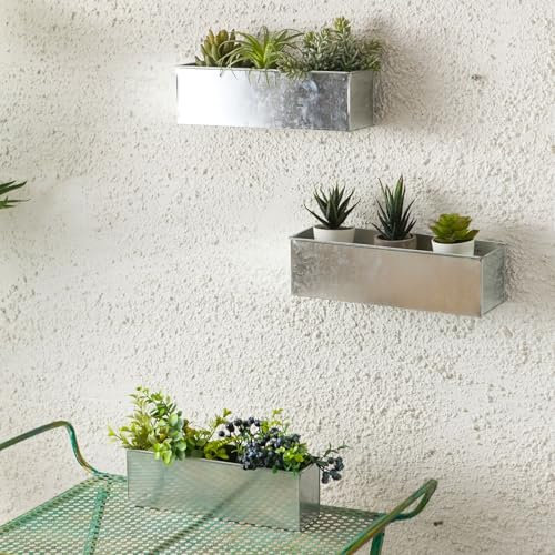 LaLaGreen Wand-Pflanzgefäß (3 Stück, 40,6 cm), große Wandhalterung, Pflanzgefäße für Sukkulenten, silberfarbener rechteckiger Metall-Blumentopf, lange Fensterbank, Pflanzkasten, Geländer, Kräuter,