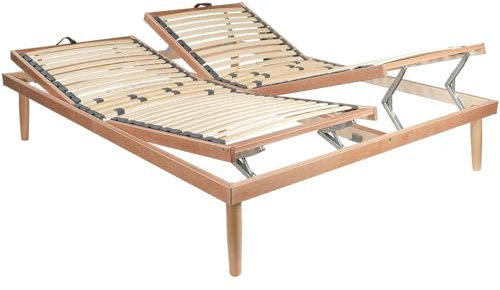 Comprarredo Rete matrimoniale con alzata testa piedi manuale struttura in legno di faggio naturale e regolatori di rigidità e portanza, rete letto ortopedica 160x190 reclinabile con 5 piedi