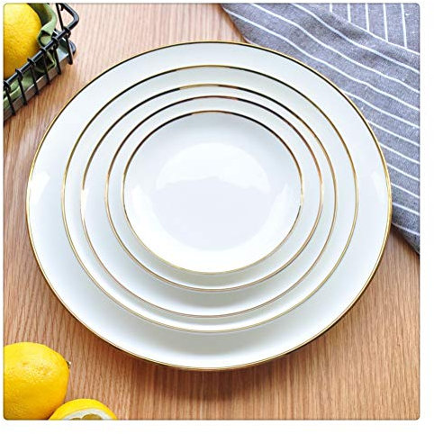 VejiA Assiette en céramique à Bord doré, Vaisselle en Porcelaine Blanche, Ensembles de Plats et d'assiettes de Style Occidental, Cadeau pour la Maison