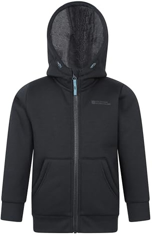 Mountain Warehouse Nordic II Kids Full-Zip Hoodie - Warm & Snug Top with Sherpa Lining, For Boys & Girls - Best for Autumn, Winter, Outdoors, Walking, School Black Kids Size 11-12 Years