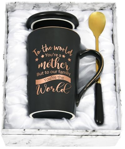 Joymaking Gifts for Mum Coffee Mug Mothers Day Gifts Birthday Christmas Gifts from Daughter Son Lovely Birthday Mothersday Gifts,14Oz Black Marble Ceramic Coffee Cup - You are The World