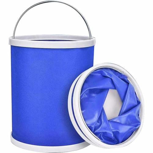 Cubo plegable con estuche de almacenamiento, cubo de agua duradero de 13 L para lavado de coches, camping, pesca, navegación u otras actividades al aire libre, cubo plegable (azul)