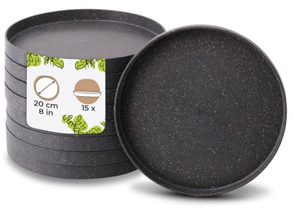 BIOZOYG 15 pièces Assiettes Réutilisables Durables | Ø 20 cm Plat Rond | Vaisselle de Camping | Vaisselle de Fête | Assiette à Salade | Lavable au Lave-vaisselle | Micro-ondable