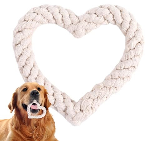 Herzseil Hundespielzeug, Valentinstag Herzförmiges Seil Hund Kauspielzeug, Haustierspielzeug für Welpen Hund Kauspielzeug für kleine mittelgroße Hunde, Rosa und Rot (C)