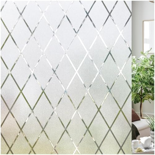 Lifetree Fensterfolie Blickdicht Sichtschutzfolie Selbstklebend Fenster mit Statischer Haftung ohne Klebstoff Milchglasfolie FolieAnti-UV Für Zuhause Büro Statisch Folie polygonaler Beschnitt 45x300cm