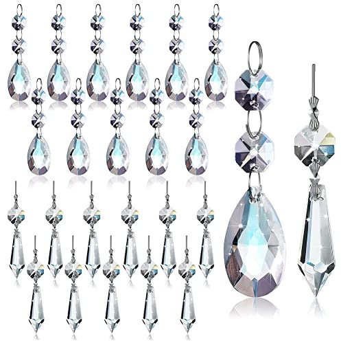 Rfeeuubft 24 Stück Kronleuchter Kristall Prismen Anhänger Set 38mm Klar Tropfen Eiszapfen Kronleuchter Kristalle Teile Kristalle