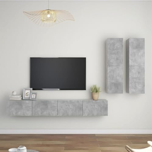 AUUIJKJF Home Outdoor Others4-teiliges TV-Schrank-Set Beton Grau Holzwerkstoff