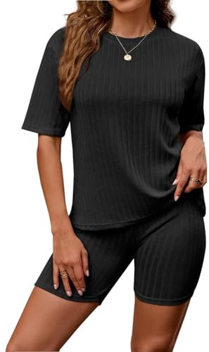 Zetieny Schlafanzug Damen Pyjamas Set Kurzarm Nachtwäsche Set Zweiteiliger Casual Sommer Sleepwear