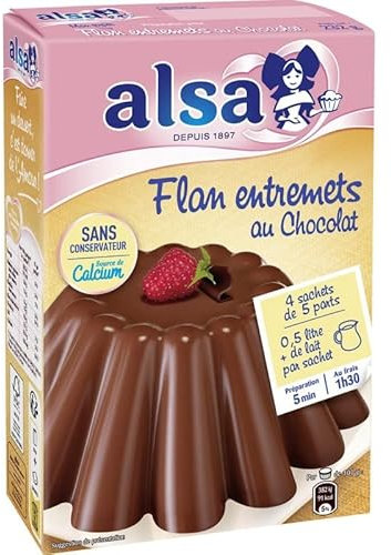 Préparation Flan Entremets Chocolat Alsa - Kit 4 Sachets de 232g Délice Dessert Velouté et Fondant - Facile à Préparer Idéal pour les Gourmands - Le Lot De 4
