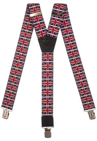 Olata Hosenträger extra starken mit 3 Clips Y-Form, Gedruckt Design - 4cm. Union Jack