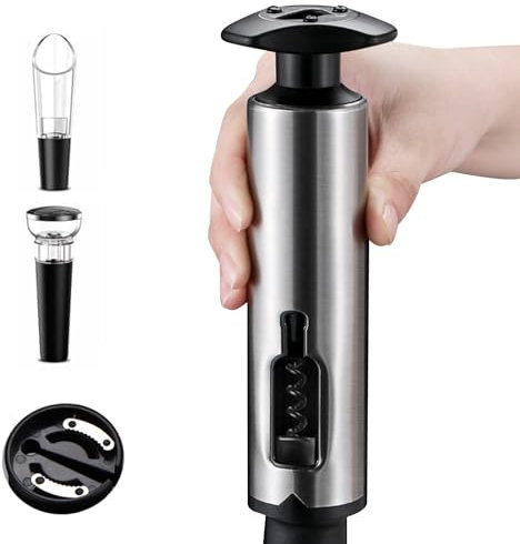 Abridor de vino set 4 en 1 Juego de regalo, sacacorchos profesional abrebotellas abridor vino abridores con cortador de papel, vertedor, tapón de vacío, abrelatas de vino para fiestas, cenas y bodas