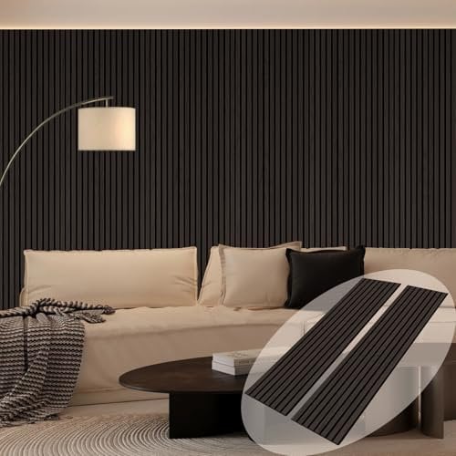 ARMURO Wood Panels for Wall, Wood Slat Wall Panel - 2 Pack, Black Wood Slats for Wall, Natural Smoked Wood Veneer Accent Wall Panels, Acoustic Slat Wood Wall Panels - 12.6 W x 94.5 L