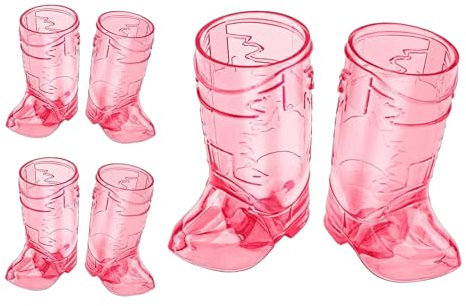 IUSOT 6Pcs Pink Plastic Cups, 1oz Plastic Western Cowboy Mini Beer Mugs, Mini Cute Cowboy Boot Shot Glasses, Plastic Shot Glasses for Cowboy Bachelorette Theme Party Supplies Wedding Decorations