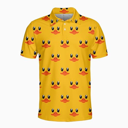 Zltegako Polo de golf pour homme avec flamant rose, polo de golf amusant à imprimé carré, canard, XXL
