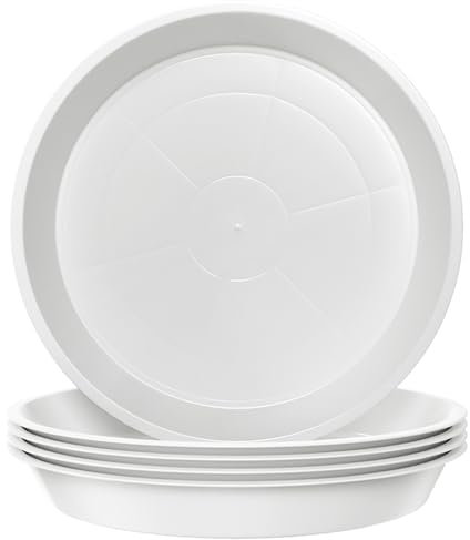 Confezione da 5 sottovasi rotondi da 41 cm, per piante da giardino, in plastica, per interni ed esterni, adatti per vasi fino a 38 cm (bianco, esterno 41 cm)