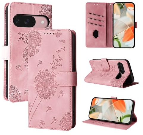 Rostsant Custodia per Cellulare per Google Pixel 9/Google Pixel 9 Pro 5g Dente di Leone in Pelle PU Google Pixel 9 5g Custodia Flip Portafoglio Custodia per Cellulare per Google Pixel 9 Pro Oro rosa