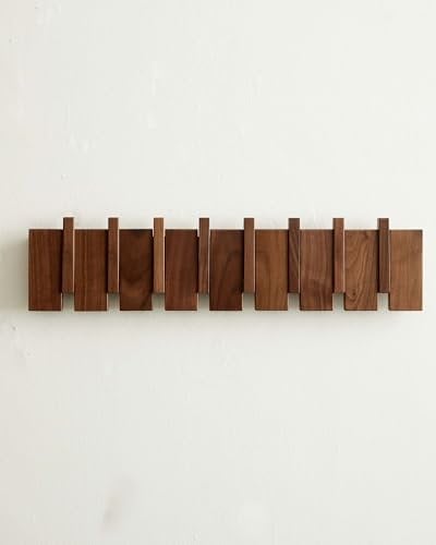 Vielseitige 8-Haken Walnuss Holz Garderobe. Flip Down Wand-Mounted Design für die Organisation von Mänteln, Hüten, Schlüsseln Taschen und Wandkunst Haken für Eingang, Wohnzimmer, Schlafzimmer