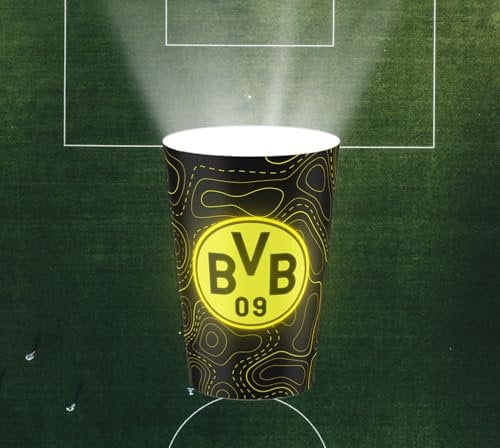 THE SOCCER CLUB Borussia Dortmund BVB Leuchtbecher – Einzigartiger Fanartikel leuchtet in Vereinsfarben! Perfekt für echte Fans, 450ml, Batterien inklusive (11, Schwarz)
