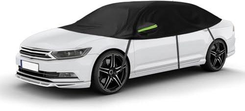 Halbe Autoabdeckung Ersatz für VW Passat B8 2014-2022, Halbgarage, Upgrade Verdickter Stoff Allwetter Halbabdeckung Reflektierende Autoabdeckung wasserdichte Schutzhülle UV-Schutz Schneeschutz