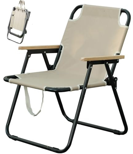JHYCCDD Campingstuhl Faltbar, Klappbare Campingstühle, Faltbare Campingstühle, Angelstuhl Faltbar, Camping Klappstuhl, Faltstuhl Camping mit Armlehnen, Perfekt für Angeln, Picknick (Beige)